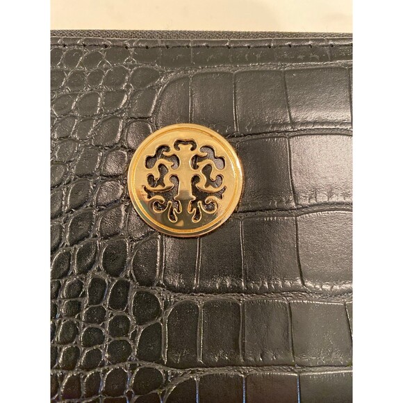 Crossbody Wristlet Wallet Pocketbook Purse Zip Around Black Crocodile Print - Picture 3 of 12